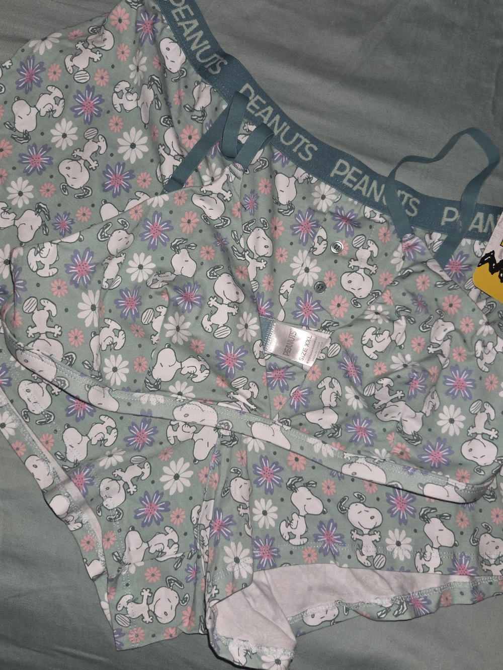Peanuts Mint Green Snoopy Floral Bra And Shorts Set
